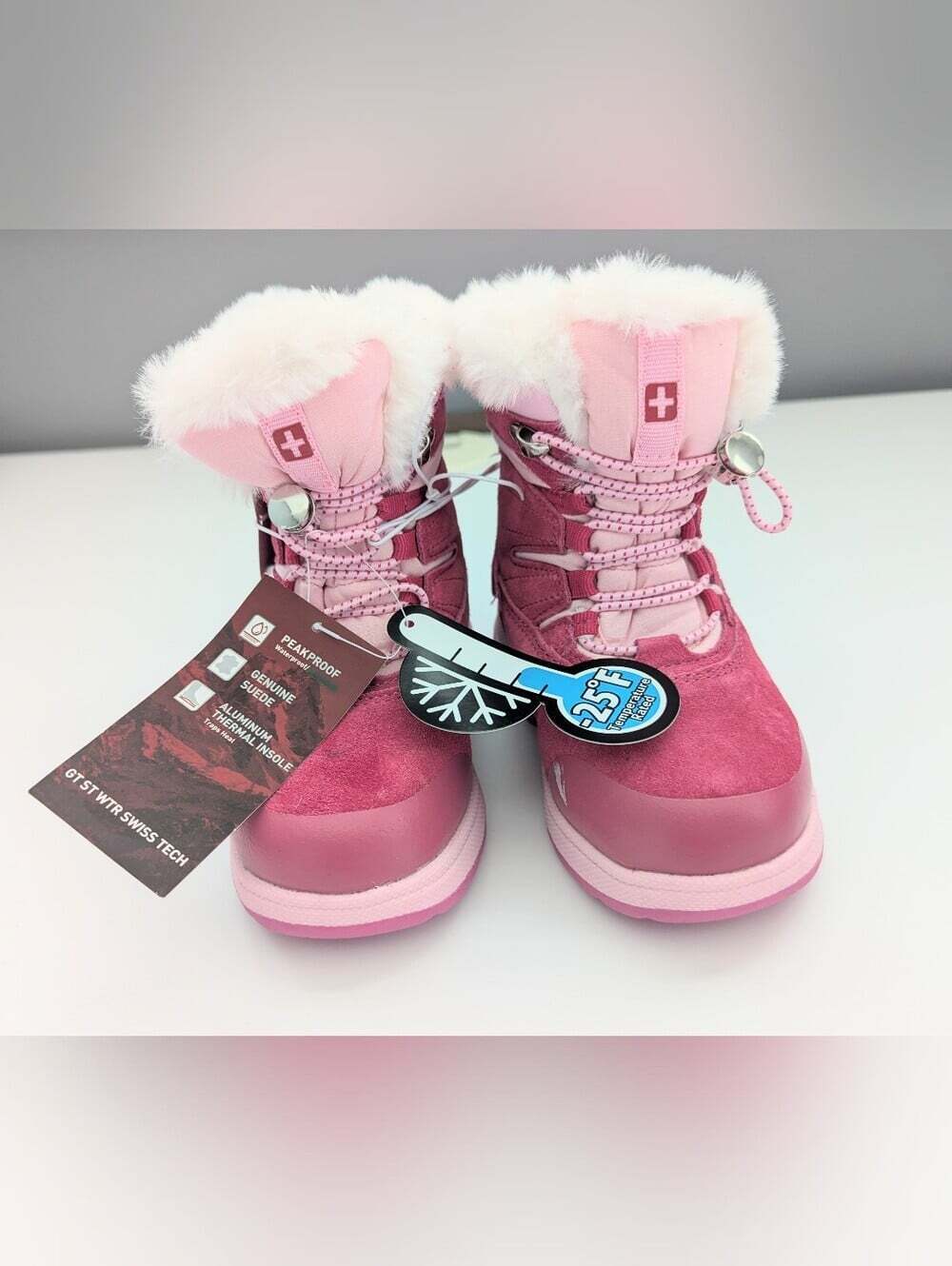 NWT Swiss Tech Girls' (Size9) Suede Waterproof Winter Snow Boots w/Faux Fur Cuff